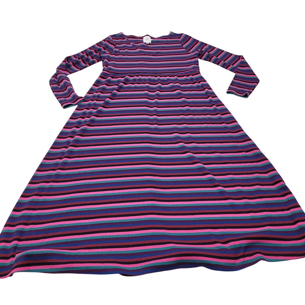 The Nines by Hatch striped long sleeve maternity midi dress pink medium stretch